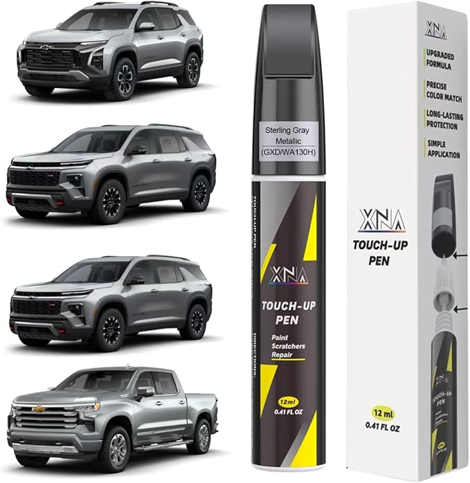 XNA Car Touch Up Paint (Sterling Gray Metallic(GXD/WA130H)) for Chevrolet, 2 in 1 Car Scratch Remover with Pen Tip and Brush, Exact Color-Matched for Car Paint Scratch Repair, Quick & Easy Fix