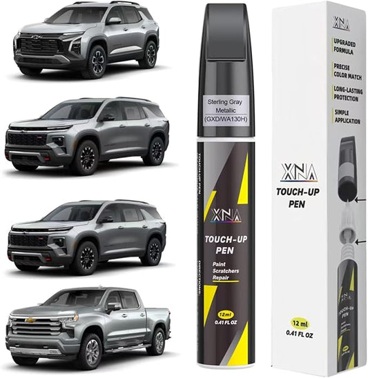 XNA Car Touch Up Paint (Sterling Gray Metallic(GXD/WA130H)) for Chevrolet, 2 in 1 Car Scratch Remover with Pen Tip and Brush, Exact Color-Matched for Car Paint Scratch Repair, Quick & Easy Fix