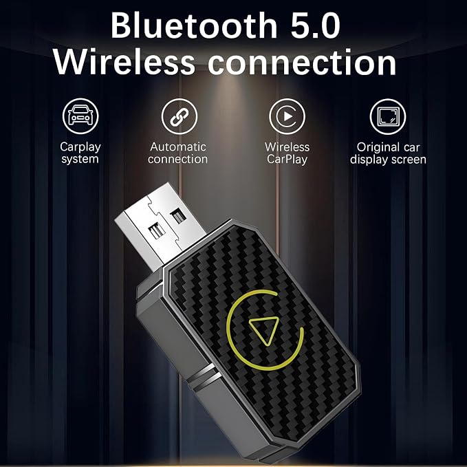 Wireless Carplay Adapter for Apple, Carplay Wireless Adapter for car Carplay Wireless Adapter, Fast Bluetooth Connection, Plug & Play for iPhone & Android Auto