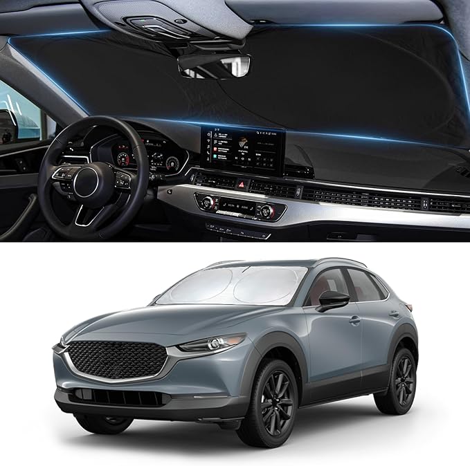 Sun Shade for CX-30 Windshield Sunshade Custom fit for Mazda CX30 2019-2025 2026 Car Accessories Foldable Front Window Cover Retractable Shield Visor Protector Keep Interior Cool Blocker