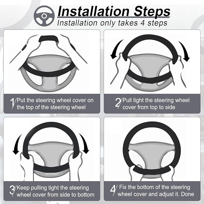 Alpmosn Elastic Stretch Steering Wheel Cover, Breathable Microfiber Ice Silk, Anti-Slip, Odorless, Easy Carry, Universal Interior Accessories Steering Wheel Cover for Women & Men (Grey)