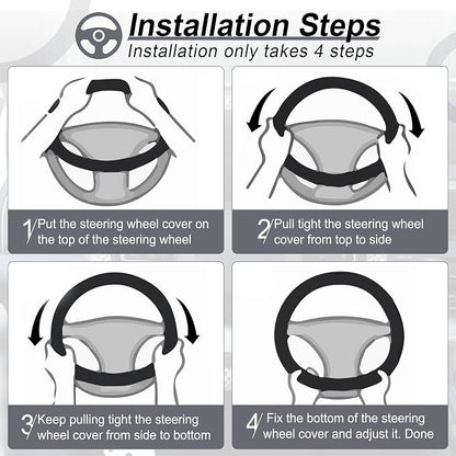 Alpmosn Elastic Stretch Steering Wheel Cover, Breathable Microfiber Ice Silk, Anti-Slip, Odorless, Easy Carry, Universal Interior Accessories Steering Wheel Cover for Women & Men (Grey)