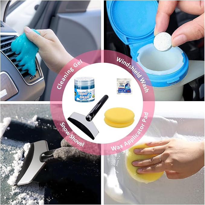41Pcs Car Cleaning Wash Kit Interior Detailing Cleaner Kit with High Power Handheld Vacuum, Collapsible Bucket, Windshield Tool, Snow Shovel, Tire Brush, Complete Car Care Tools, Pink