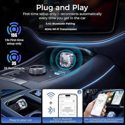 2026 2in1 Wireless CarPlay& Android Auto Adapter for iPhone& Android, Plug in Once Go Wireless Forever. Plug & Play CarPlay Dongle, Fast Auto-Connect, No Delay, USB A/USB-C Port