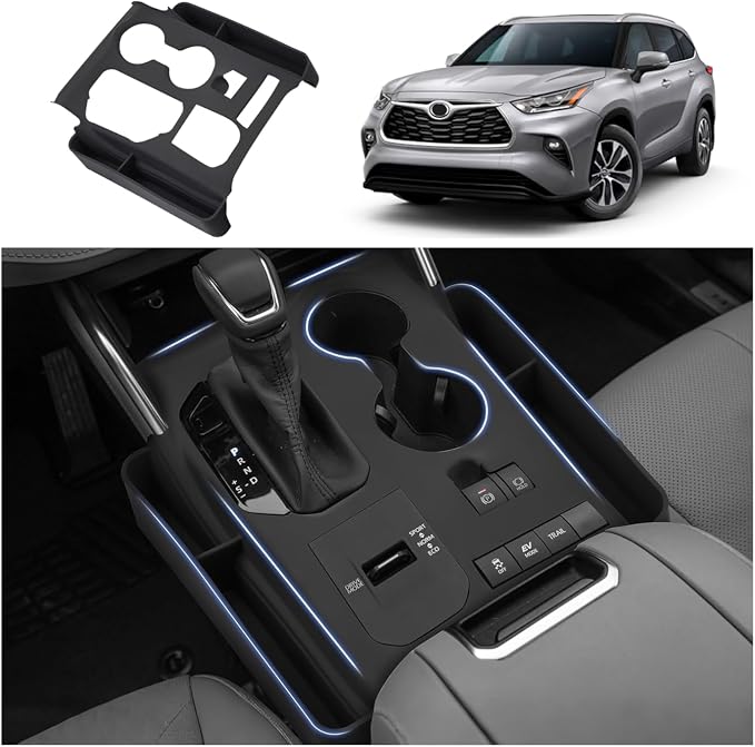 Autorder Silicone Center Console Organizer for 2020-2022 Toyota Highlander Accessories Seat Gap Storage Box Soft Gear Shift Panel Trim Cover