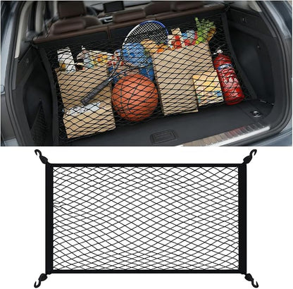 Car Cargo Net, 23.62" x 15.75" Elastic Stretchable Adjustable Vehicle Trunk Mesh Nets with Hook, Automotive Cargo Netting Storage Organizer, Universal for SUV Motorhome Lorry