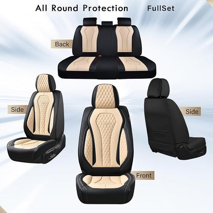 Coverado Car Seat Covers, Leather Seat Covers Full Set, Beige Seat Covers, Car Seat Cushion, Driver Car Seat Covers, Waterproof Car Seat Protector Fit for Most Cars