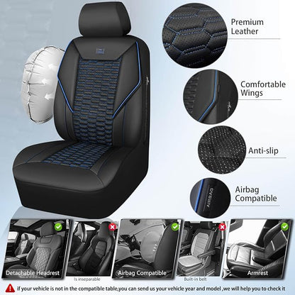 CAR PASS 3D Foam PU Leather Car Seat Covers Full Set,Luxury Breathable Faux Leather Seat Covers for Car,Anti Slip Universal Fit for SUVs Vans Sedan Truck Auto,Armrest Airbag Compatible,Black and Blue