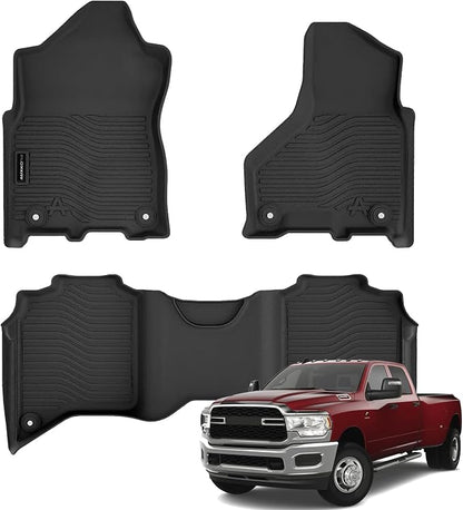 Auxko All Weather Floor Mats Fit for 2019-2025 2026 Ram 2500/3500 Crew Cab Bench & Bucket Seat TPE Liners Accessories All Season Guard Odorless Anti-Slip Floor Mats for Ram 2020-2026 Black