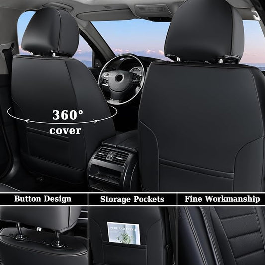 Coverado Seat Covers, Car Seat Covers Front Seats, Car Seat Protector Waterproof, Car Seat Cover, Car Seat Cushion Nappa Leather, Black Seat Covers for Cars Carseat Cover Universal Fit for Most Cars