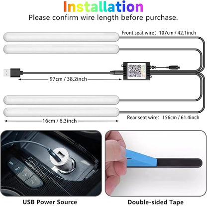 Car Led Light Interior 6 Inch 48LEDs Soft Lighting Frosted Under Dash Foot Well Light RGB, 29 Modes Static/Gradient/Strobe/Music, with Controller App Timer, USB 5V