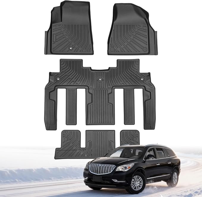 Floor Mats for Chevy Traverse 2007-2017 | 2008-2017 Buick Enclave | 2007-2017 GMC Acadia | 2007-2010 Saturn Outlook All Weather Custom Fit TPE Floor Liners for Traverse 1st, 2nd and 3rd Row