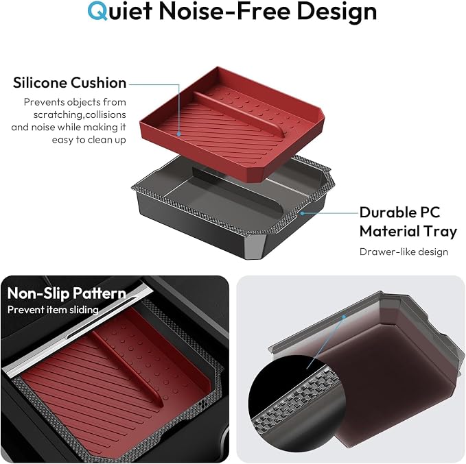 XINTUO Center Console Organizer Tray for Tesla Model Y Juniper 2025-2026 & Model 3 Highland 2024-2026 [Premium PC + Silent Silicone Liner] Cup Holder for Tesla Model Y Juniper Accessories