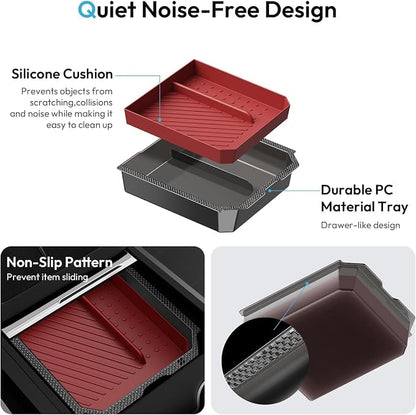 XINTUO Center Console Organizer Tray for Tesla Model Y Juniper 2025-2026 & Model 3 Highland 2024-2026 [Premium PC + Silent Silicone Liner] Cup Holder for Tesla Model Y Juniper Accessories