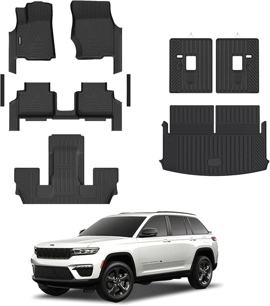 All Weather Car Floor Mats Cargo Liner with Backrest Mat for 2021-2025 Jeep Grand Cherokee L (Only 6-Seats w/o Center Console), TPE Rubber Liners Full Set for Jeep Grand Cherokee Accessories