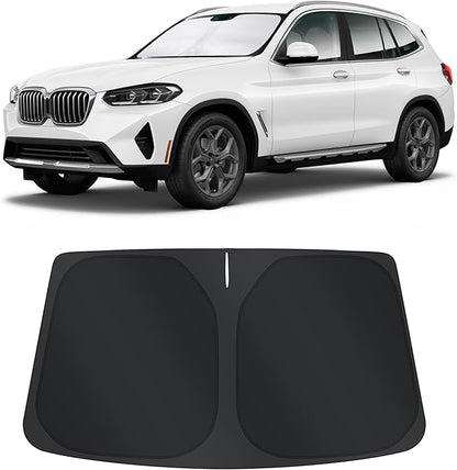 TINGLU Sun Shade for BMW X3 2018-2025 2026 Accessories Windshield Sun Shade Window Shade UV Rays Protection Sun Visor Cover with Steering Wheel Sunshade Storage Bag