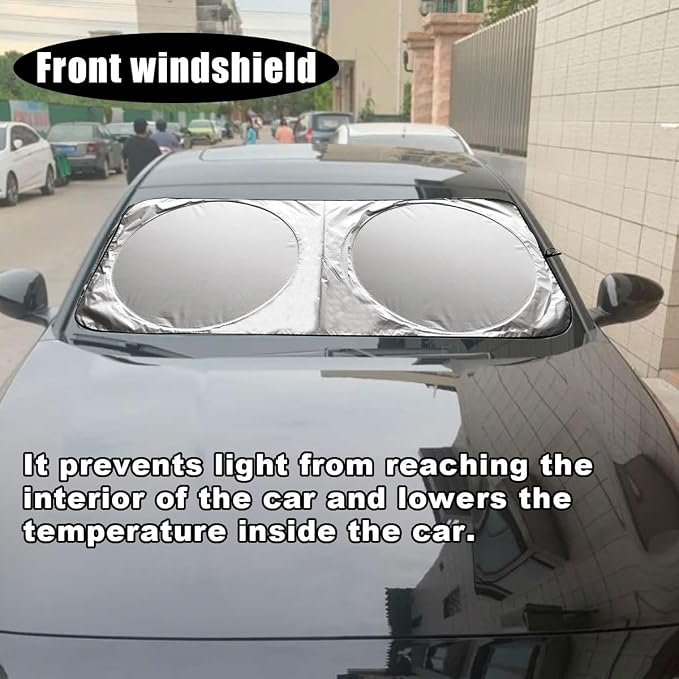 Car Windshield Sun Shade, Cool Reflective Sun Blocker, Foldable Car Front Window Covers, Sun Protection Automotive Glass Shade for Comfortable Driving for Universal Car SUV Truck (59.06x27.56'')