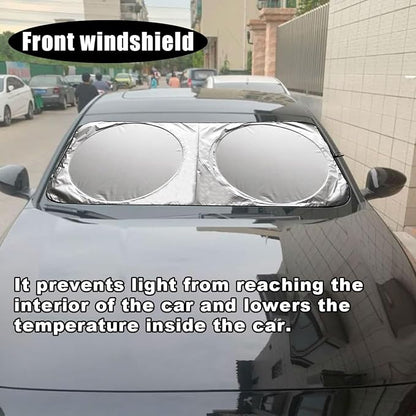 Car Windshield Sun Shade, Cool Reflective Sun Blocker, Foldable Car Front Window Covers, Sun Protection Automotive Glass Shade for Comfortable Driving for Universal Car SUV Truck (59.06x27.56'')