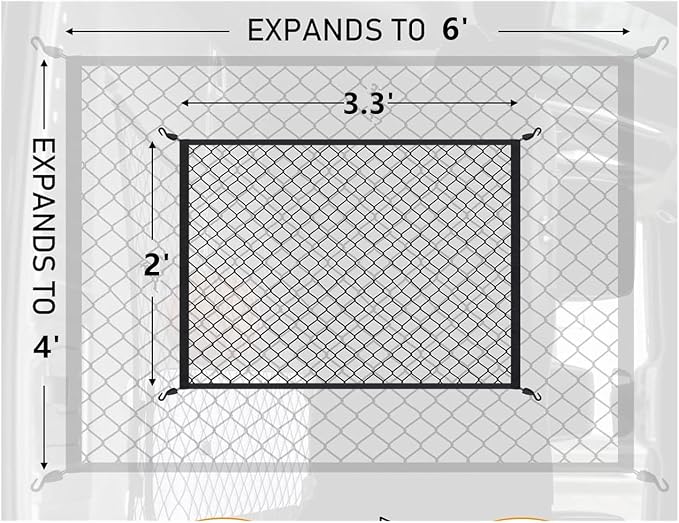 Cargo Net for SUV with Hooks, Adjustable Highly Elastic Storage Organizer Net for Car, Pickup Trucks,Mesh Organizer 3.3'x2' Stretches to 6'x4', Black