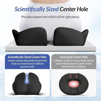 ZIKEE 6" Thickened Donut Pillow Seat Cushion, Ergonomic Hemorrhoid Pillow with Widened Cutout for Tailbone,Sciatica Pain Relief & Postpartum, Memory Foam Office Chair Cushion for Long Sitting at Home