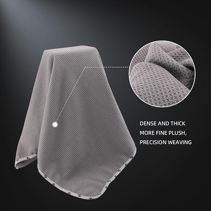 SPTA Microfiber Drying Towel, 2 PCs Car Wash Drying Towel, Waffle-Weave Highly Absorbent, Scratch Free,Big Cleaning Cloth Towel for Auto Detailing, 380GSM, 25.2 x 34.3 inch, Grey-MT033