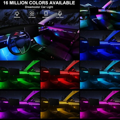 Dreamcolor Acrylic Interior Car LED Strip Light with Wireless APP, RGB 14 in 1 with 175 inches 593 Neon Car Ambient Lighting Kits, Dynamic Chasing Music Sync LEDs Fiber Optic Strip Lights for Car