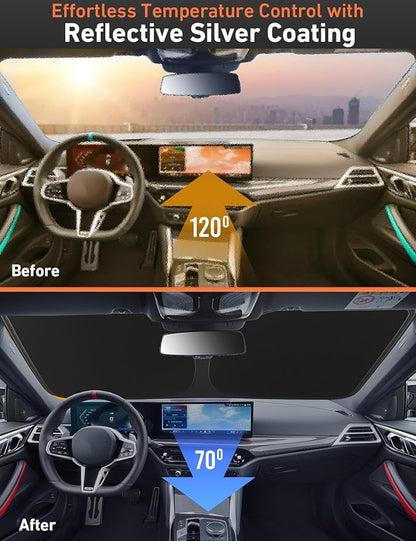 EcoNour Windshield Sunshade Compatible for Dodge Ram 1500 2011-2016 2017 2018, Sun Visor for Front Windshield & Window Sun Shade Cover, UV Heat Blocker & Protector, Car Accessories
