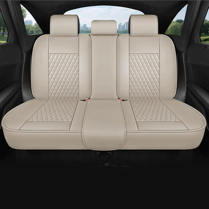 Beige Leather Car Seat Covers Full Set,High-Density Contoured Nappa Leather Universal Precision Fit Automotive Seat Covers,Waterproof Car Seat Protector,forros para asientos de carro,Style1 Beige