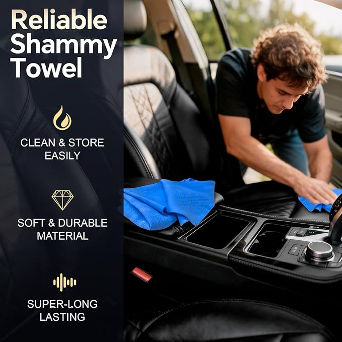 ARTIPOLY Premium Shammy Cloth for Car Drying (34”x25”)-Super Absorbent Chamois Towel for Car-Reusable Shammy Towel for Car, Bathroom,Pets, Dust Remove, No Spots/Streak/Scratch, Blue