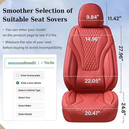 Coverado Red Nappa Leather Car Seat Covers Front Seats ，Waterproof Car Seat Protector & Cushion, Universal Fit for Most Cars