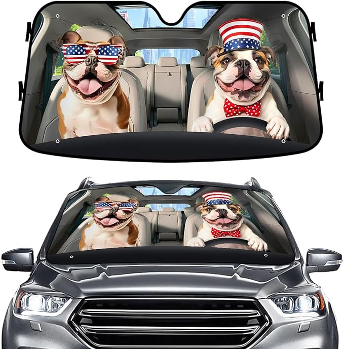GENANY American Bulldog Windshield Sun Shade for Car SUV Truck (55x30 Inches), Sun Shade Windshield, Shades for Front Windows, Protector Blocks UV, Car Decor