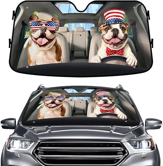 GENANY American Bulldog Windshield Sun Shade for Car SUV Truck (55x30 Inches), Sun Shade Windshield, Shades for Front Windows, Protector Blocks UV, Car Decor
