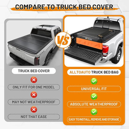 [Jumbo 38 CuFt] Truck Bed Cargo Bag, 100% Waterproof Heavy Duty Pickup Storage Bag (58"x49"x23"), Heat-Welded Seams & 3-Side Zipper, Fits Full-Size Trucks for Moving & Camping