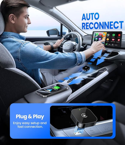 Teeran 2 in 1 Wireless CarPlay and Android Auto Adapter, Easy Setup Plug and Play, Fast Seamless Use Supports 1000+ Cars with Built-in Wired Car Play/Android Auto Compact Design Car Adapter (Black)