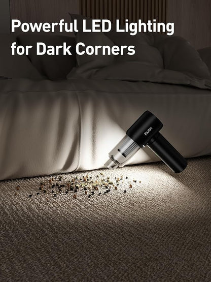 Mini Car Vacuum Portable Cordless with LED Light, 12000PA Powerful Suction, 80W High Power, Dual Hepa Filter, Car Vacuum Cleaner & Air Duster for Home, Desk, PC, Keyboard