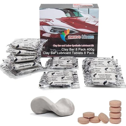 8 Pack Car Clay Bars Auto Detailing 400g and Clay bar Lubricant Tablets 8 Pack (1pcs=16 oz) Clay bar kit for Car Detailing (50g/1 Pack) (Grey)