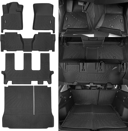 Floor Mats for Toyota Sequoia 2012-2022 (with 2nd Row Bench Seats), Trunk Mat and Backrest Mat All Weather TPE Protector for Toyota Sequoia Accessories (Not for 2nd Row Captain Seats)