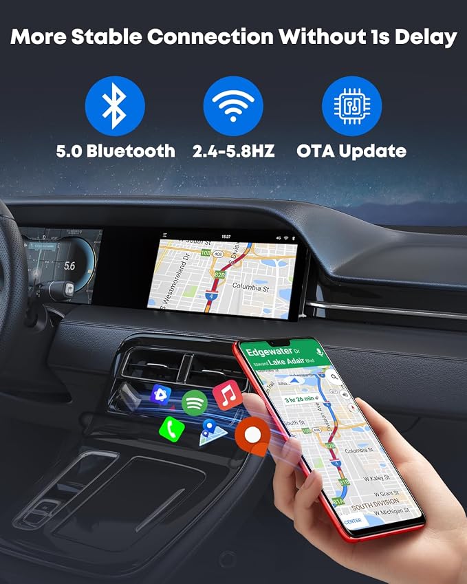 Wireless CarPlay & Android Auto Adapter - Fast & Stable Connection, Plug & Play, Universal Fit for iOS 10+/Android 11+, Transform Your Wired System to Wireless with Type-C/USB-A for 800+ Cars (2016+)
