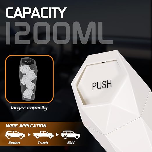 Car Trash Can with Lid, Mini Car Trash Cup with 30 Additional Trash Bags, Car Accessories for Interior, Leakproof Vehicle Garbage Bin for Car, Home, Office - 2 Packs, Beige