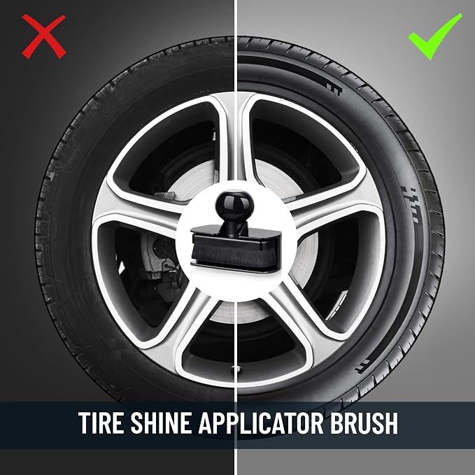 BABYSHEEP Car Tire Shine Applicator,Large Vegan Tire Shine Brush - Automotive Tire Dressing Applicator Brush with Storage Stand for Tire Detailing & Car Wash Kit, Black, 3.6 Inch Length (Black)