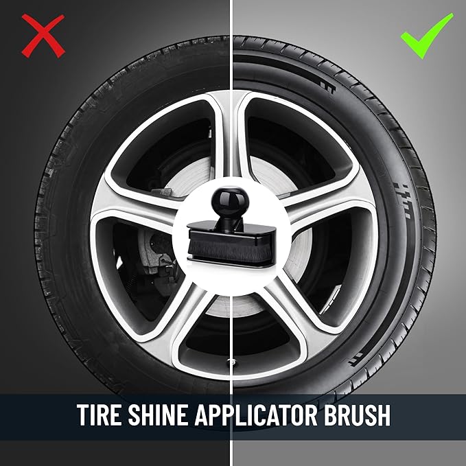 BABYSHEEP Tire Shine Applicator Brush & Interior Scrubbing Sponge for Detailing,Extra Large Automotive Tire Dressing Applicator Brush with Storage Stand for Tire Detailing & Car Wash Kit (Black)