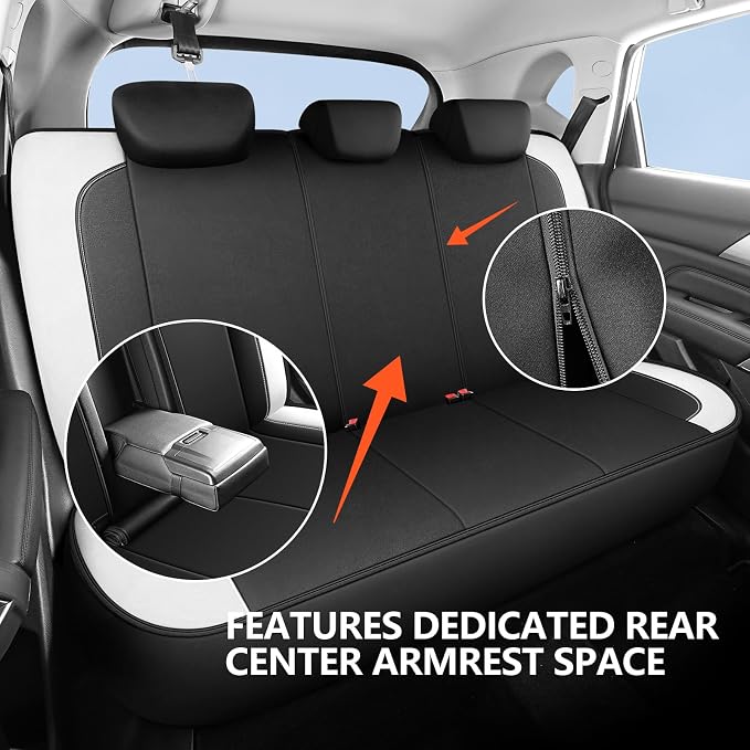 HChengkikz Car Seat Covers Full Set, Waterproof Neoprene Car seat Covers, Airbag Compatible, Universal Fit Automotive Seat Covers for Most Cars, Trucks, SUVs (Black + White)