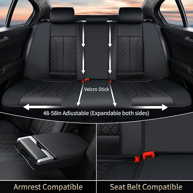 FLORICH Leather Seat Covers Full Set Automotive Seat Covers Black Car Seat Covers Waterproof Front and Back Seat Covers Car Seat Cushion Protector Universal Fit for Most Cars SUV Trucks, Black