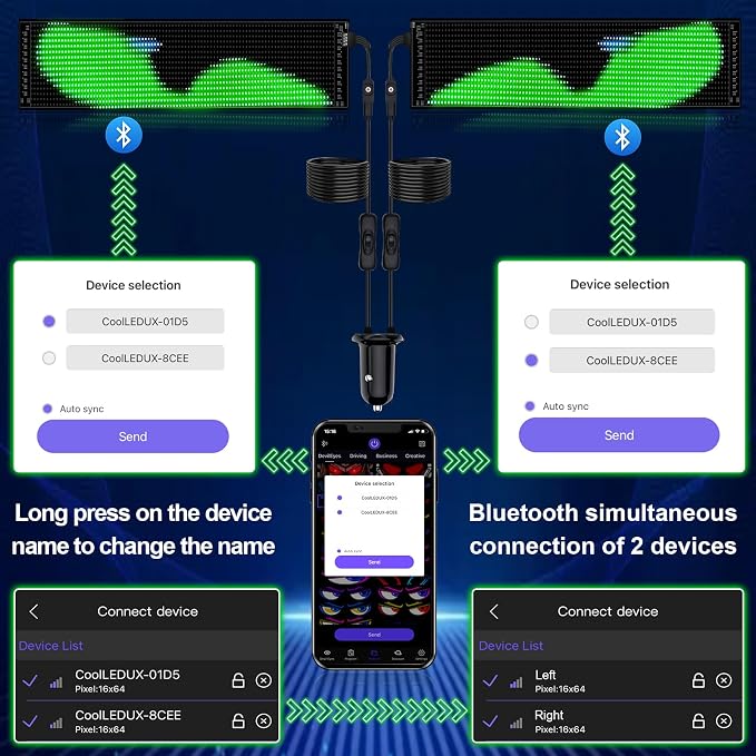 2Pcs LED Eyes for Truck Windshield,Devil Eyes Light for Cars,Flexible Scrolling Programmable LED Signs,Custom Editor Colours,Animations,Text