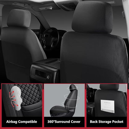 Ram Seat Covers 2009-2018 Full Set, Truck Interior Sets with Lumbar Support Custom Fit for Dodge Ram 1500/2500/3500 Crew/Quad/Mega Cab with Rear Curved Bench, Black