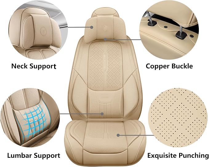 NS YOLO Universal Fit Full Coverage Leather Car Seat Covers for Cars,SUVs and Pick-up Trucks, Car Seat Protector,Automotive Seat Covers Full Set,Car Seat Cushion,Beige Seat Cover for 5 Seats