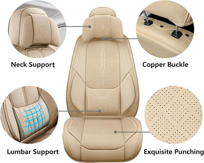 NS YOLO Universal Fit Full Coverage Leather Car Seat Covers for Cars,SUVs and Pick-up Trucks, Car Seat Protector,Automotive Seat Covers Full Set,Car Seat Cushion,Beige Seat Cover for 5 Seats