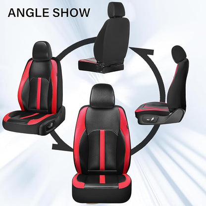 Coverado Leather Car Seat Covers Front Seats & Carbon Fiber, Waterproof and Durable All Weather Protector, Universal Fit for SUV, Pickup Truck, Sedan, Automotive Vehicle Interior, Black&Red