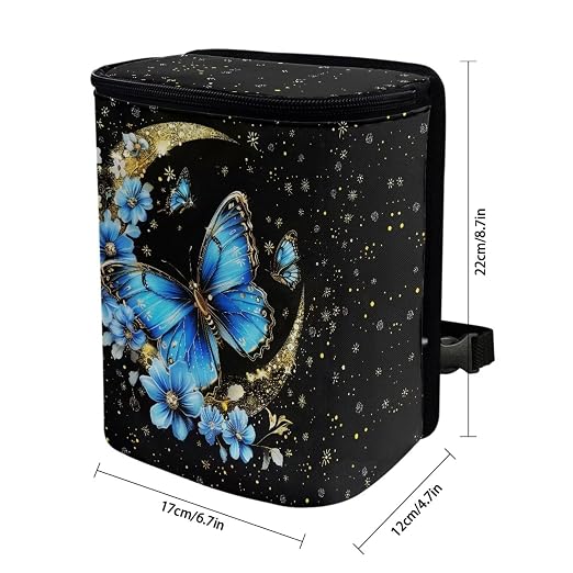 BIGCARJOB Butterfly Blue Car Trash Bags Hanging Automotive Car Garbage Bin with Adjustable Straps Reusable Auto Trash Bin Garbage Bags,Butterfly Car Accessories