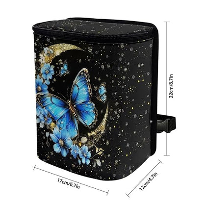 BIGCARJOB Butterfly Blue Car Trash Bags Hanging Automotive Car Garbage Bin with Adjustable Straps Reusable Auto Trash Bin Garbage Bags,Butterfly Car Accessories